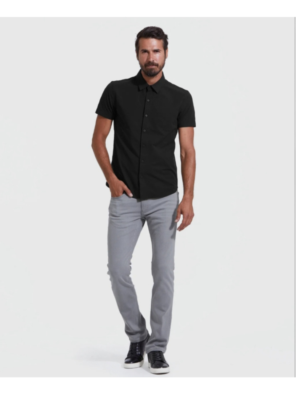 Men's TRUE CLASSIC Black Short Sleeve Casual Button Down Shirt L